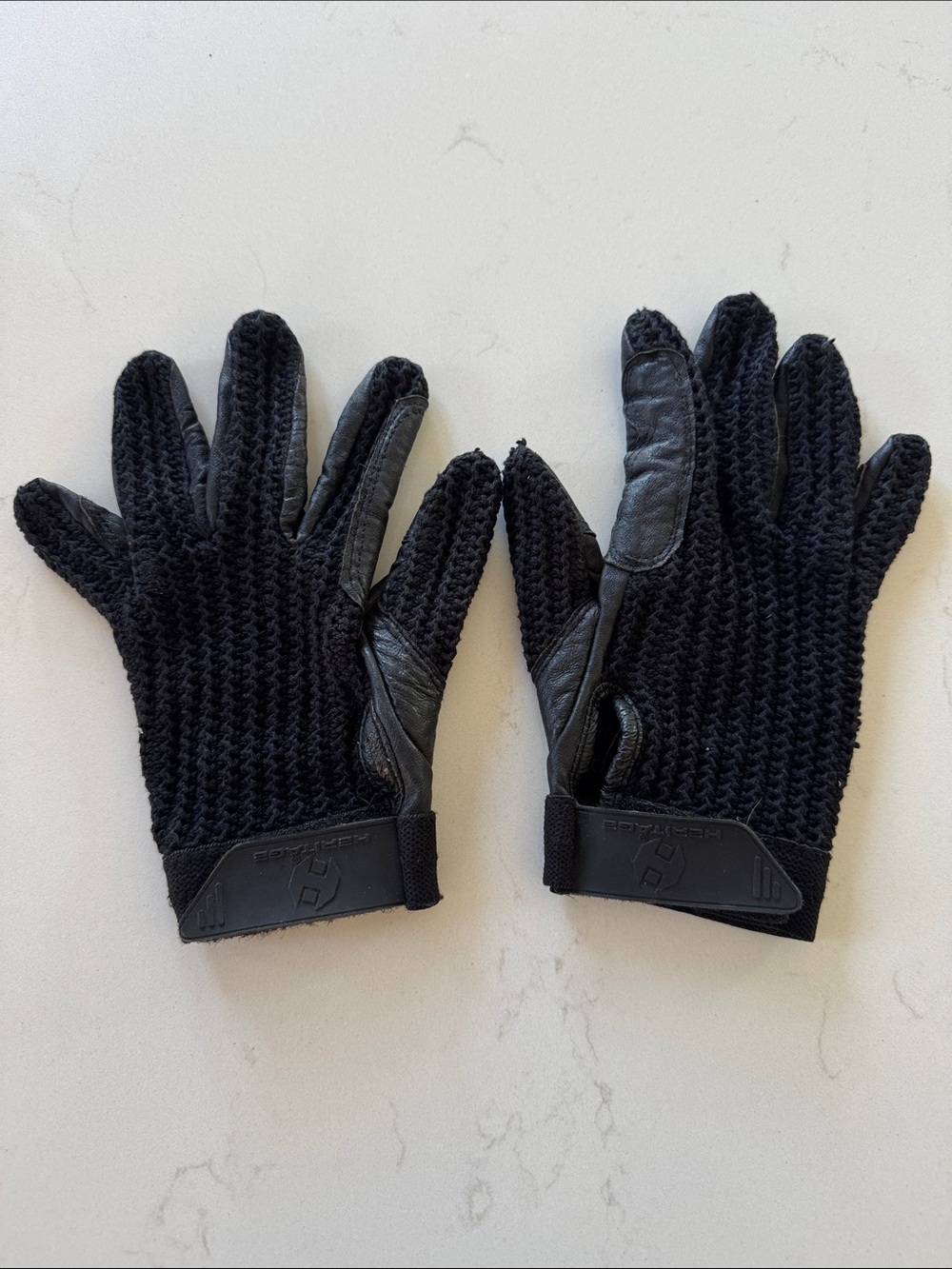 Herritage Black Knit & Leather kids riding gloves.